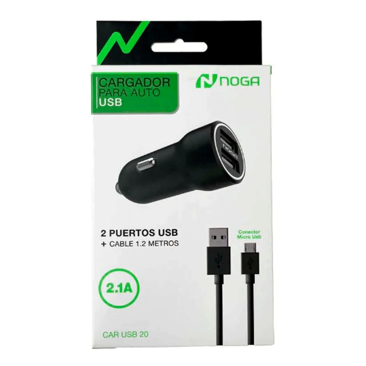 Cargador para Auto Noga CAR USB-20 Dos USB - Incluye cable Tipo-USB a Tipo-MicroUSB - Image 2