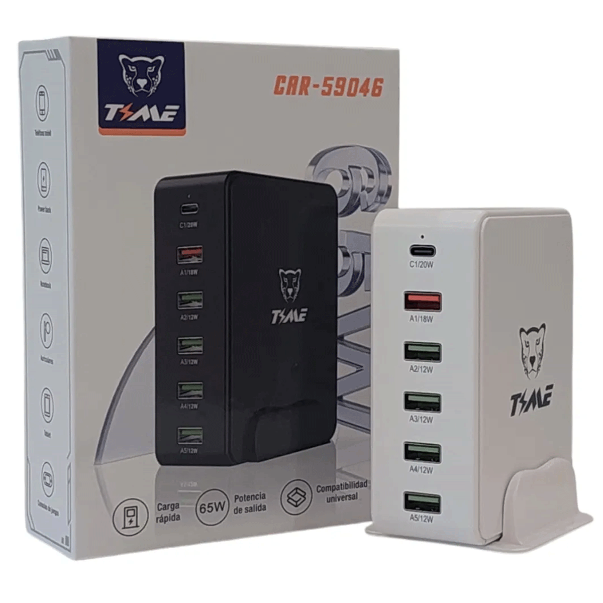 Fuente de alimentacion 65w Tipo C a USB Time Car-59046