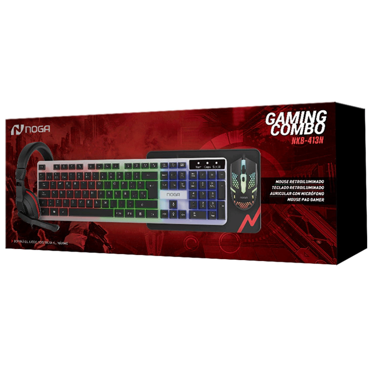 Combo Gamer Noga Teclado Auricular Mouse Pad Luz Led NKB-413 (Negro) - Image 6