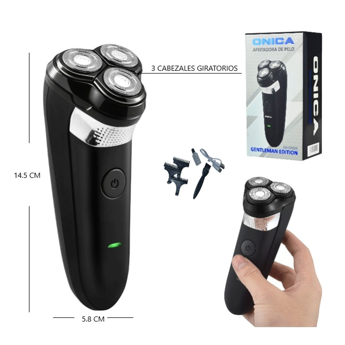 Corta Barba Recargable con 3 Cabezales ONICA - Image 2