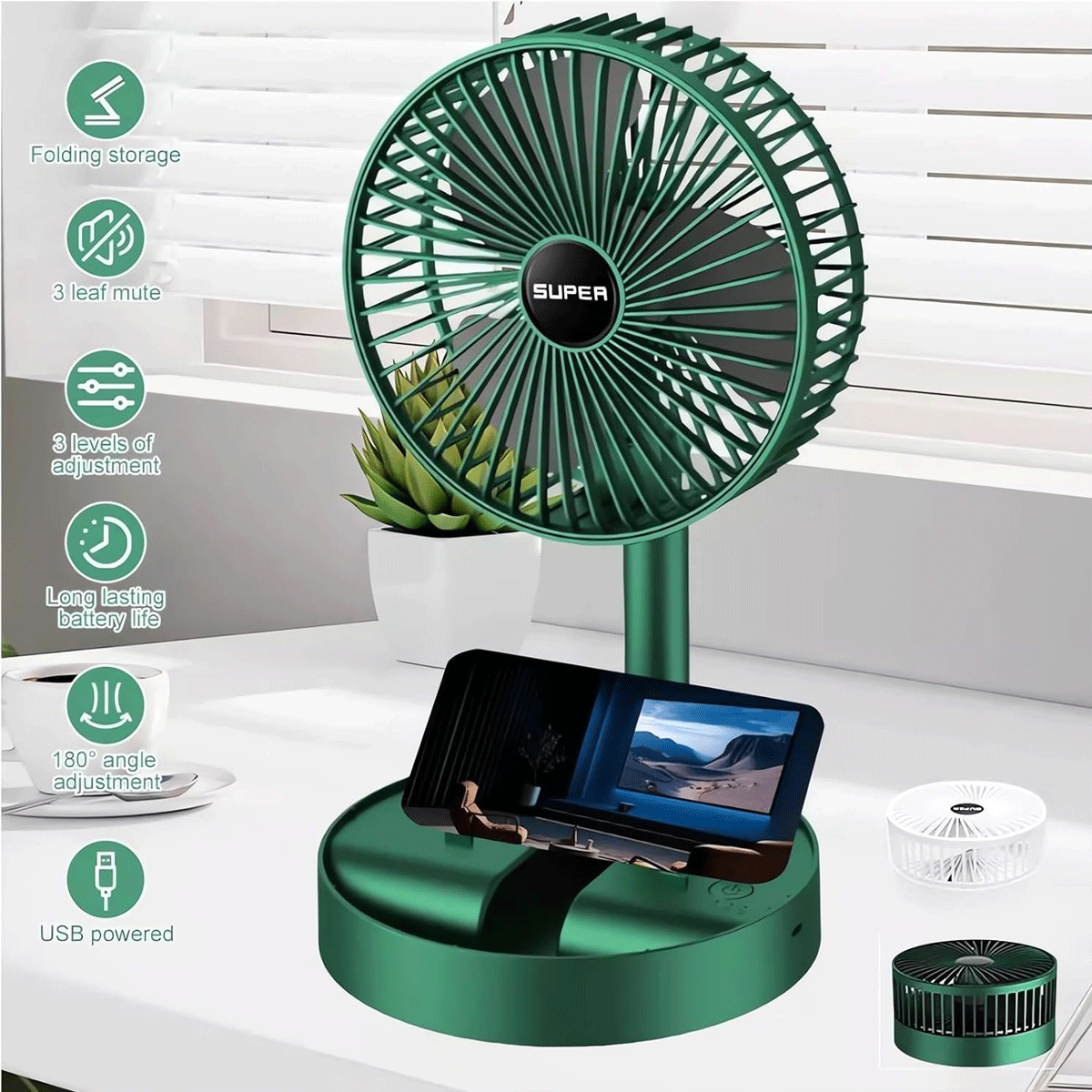 Ventilador Plegable USB con Soporte para Celular - Image 2